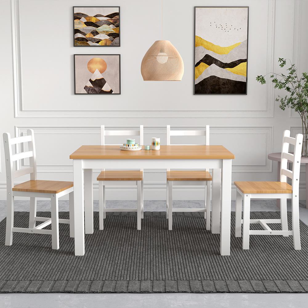 Modern antique-style wooden dining table set for 4 seats image 2