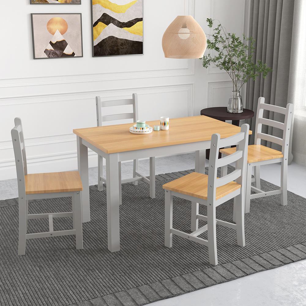 Modern antique-style wooden dining table set for 4 seats image 3