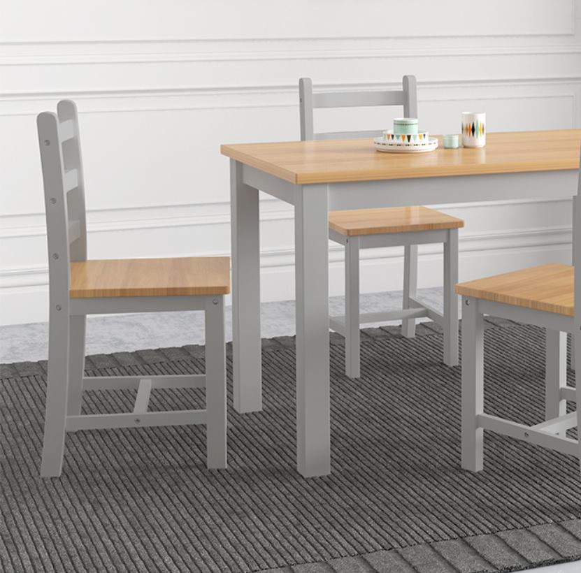 Modern antique-style wooden dining table set for 4 seats image 4