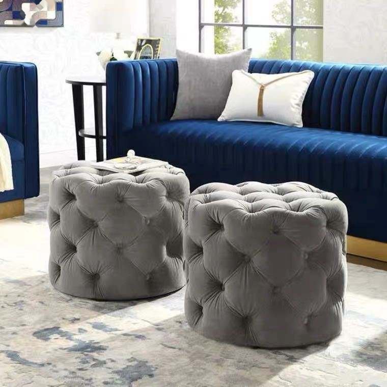 Round blue bench velvet bench living room hotel fabric bench image 3