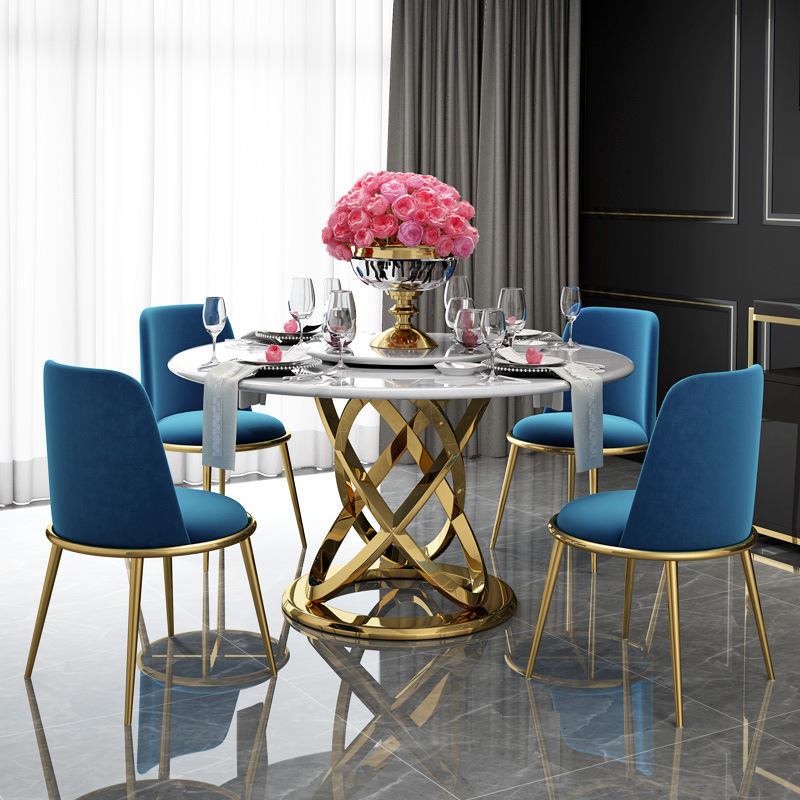 Luxurious Italian design rock board sintered stone marble rotating center circular dining table set