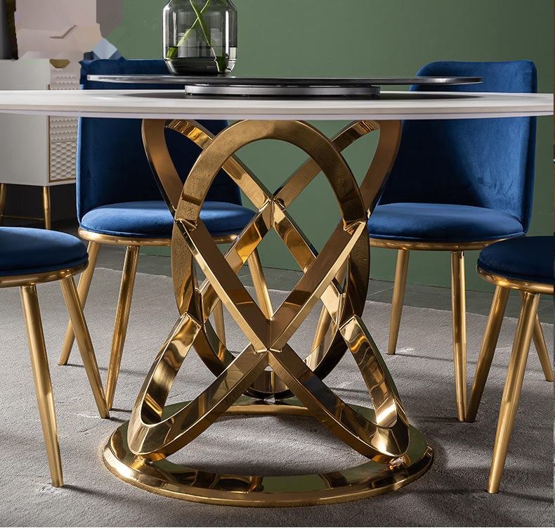 Luxurious Italian design rock board sintered stone marble rotating center circular dining table set image 3