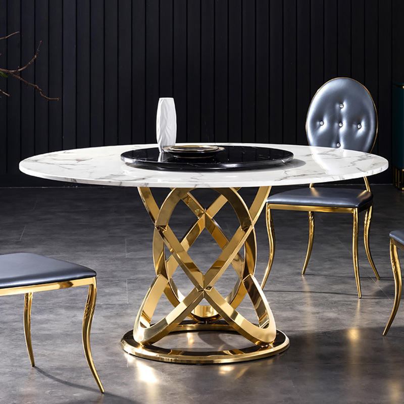 Luxurious Italian design rock board sintered stone marble rotating center circular dining table set image 4