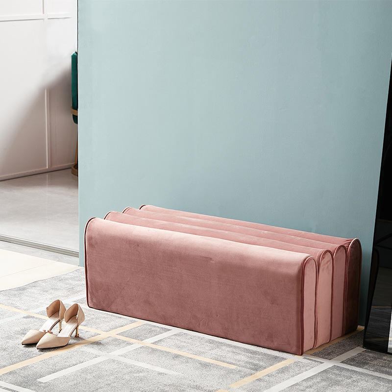 Living room entrance bedroom school modern luxury round footrest solid wood soft cloth color color image 2