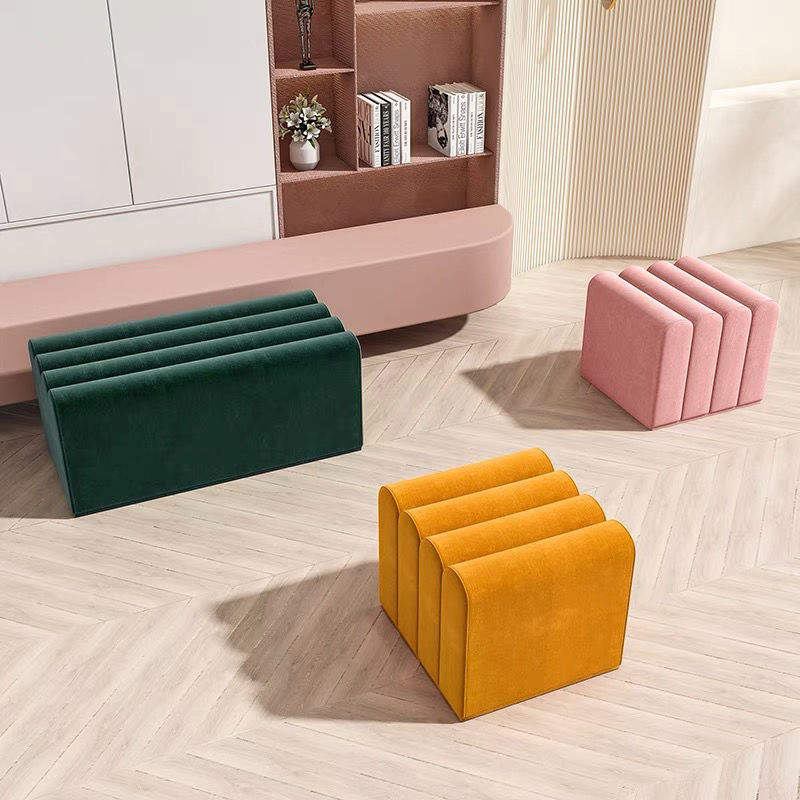 Living room entrance bedroom school modern luxury round footrest solid wood soft cloth color color image 3