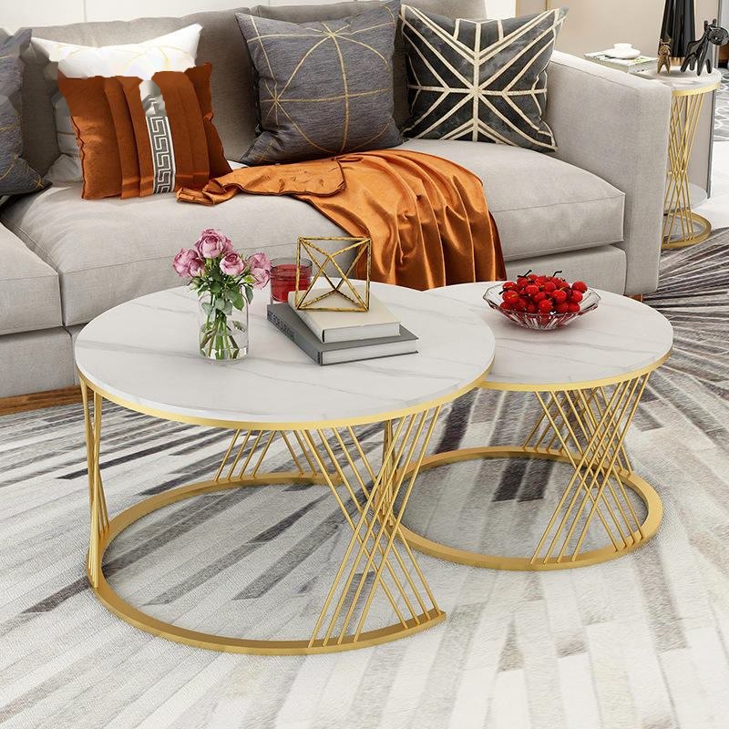 Nordic white farmhouse living room furniture set rectangular coffee table wooden metal marble stone for home office use