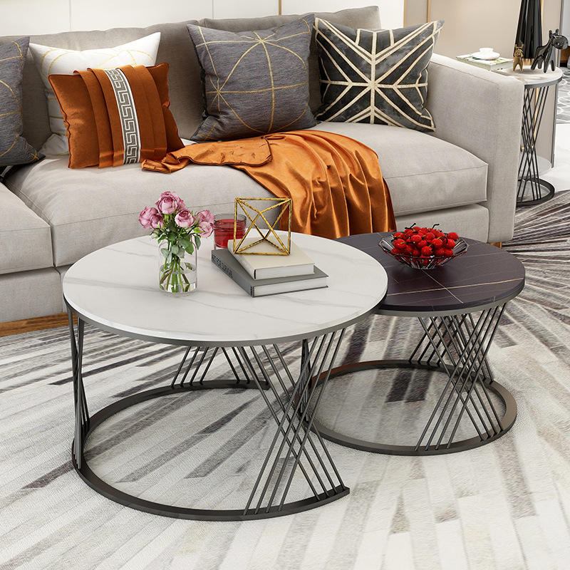Nordic white farmhouse living room furniture set rectangular coffee table wooden metal marble stone for home office use image 3