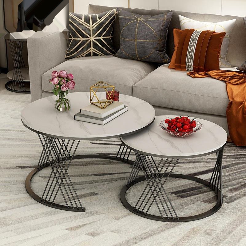 Nordic white farmhouse living room furniture set rectangular coffee table wooden metal marble stone for home office use image 4