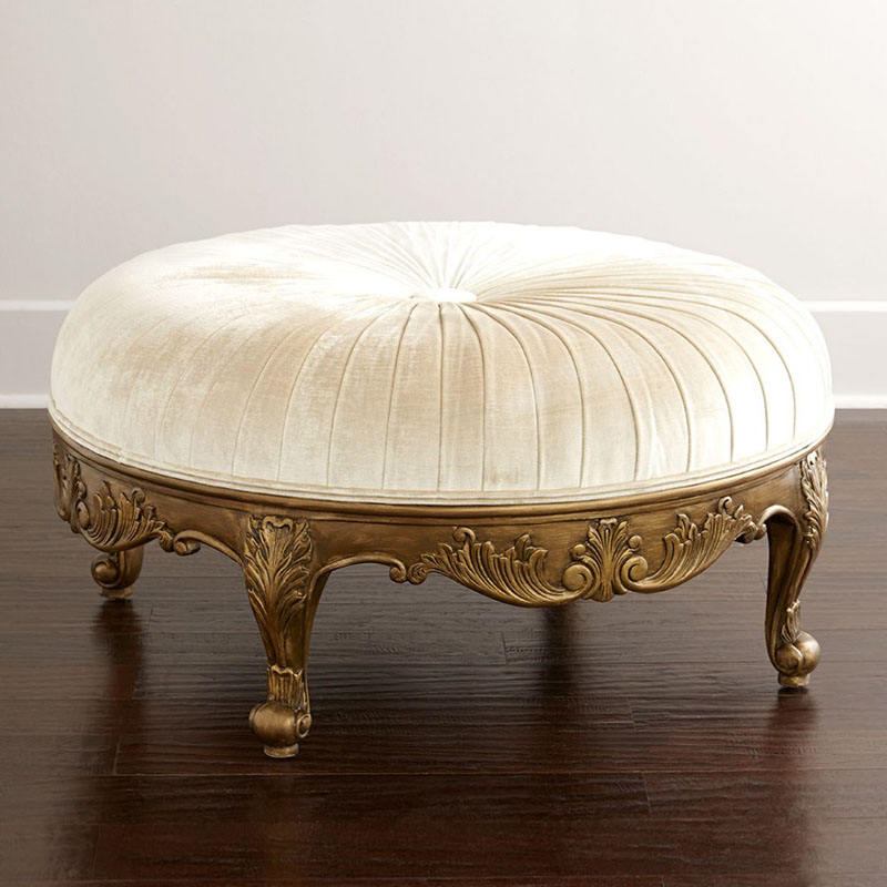 Modern luxury round footstool made of solid wood soft fabric, used for admission to schools or apartments, and for century velvet footstool