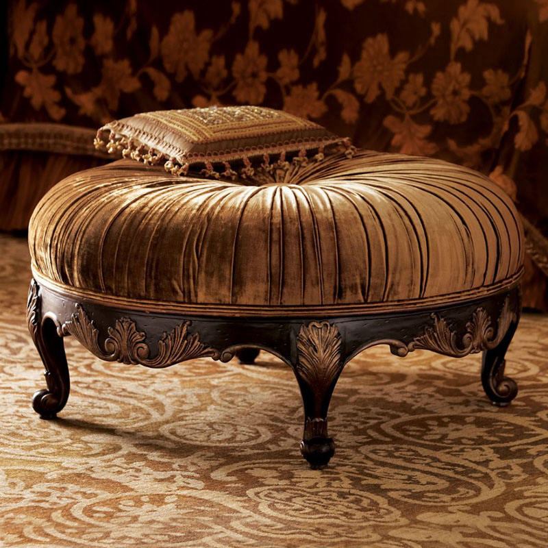 Modern luxury round footstool made of solid wood soft fabric, used for admission to schools or apartments, and for century velvet footstool image 3