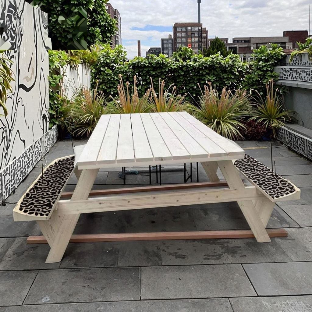 Modern outdoor wooden picnic table and bench set, portable farmhouse and camping easy to assemble