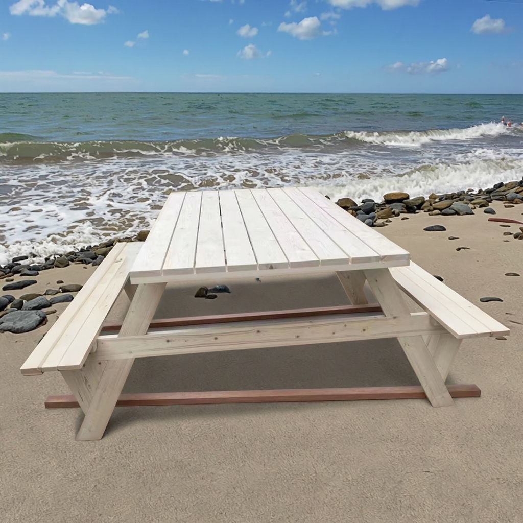 Modern outdoor wooden picnic table and bench set, portable farmhouse and camping easy to assemble image 3