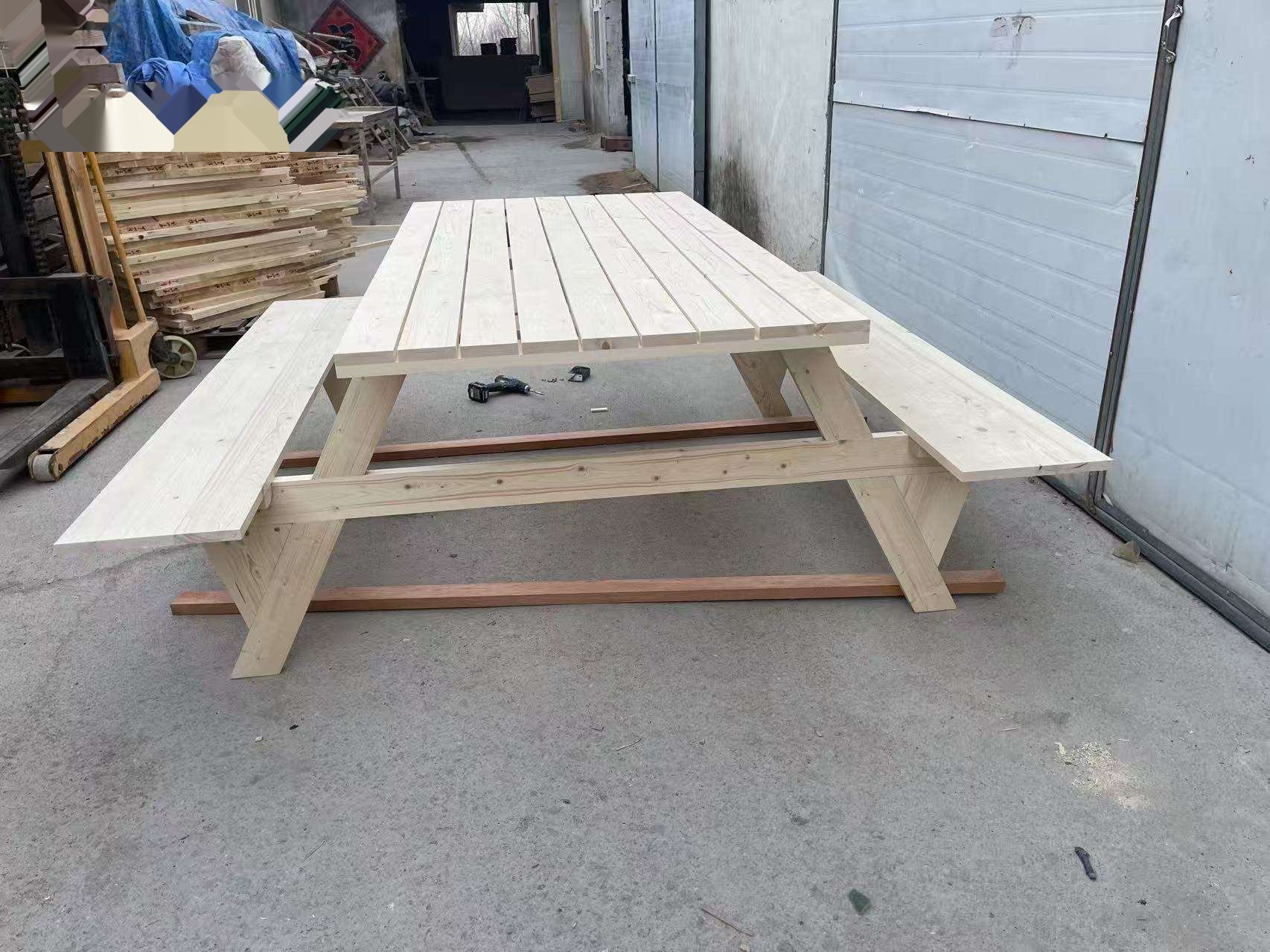 Modern outdoor wooden picnic table and bench set, portable farmhouse and camping easy to assemble image 4