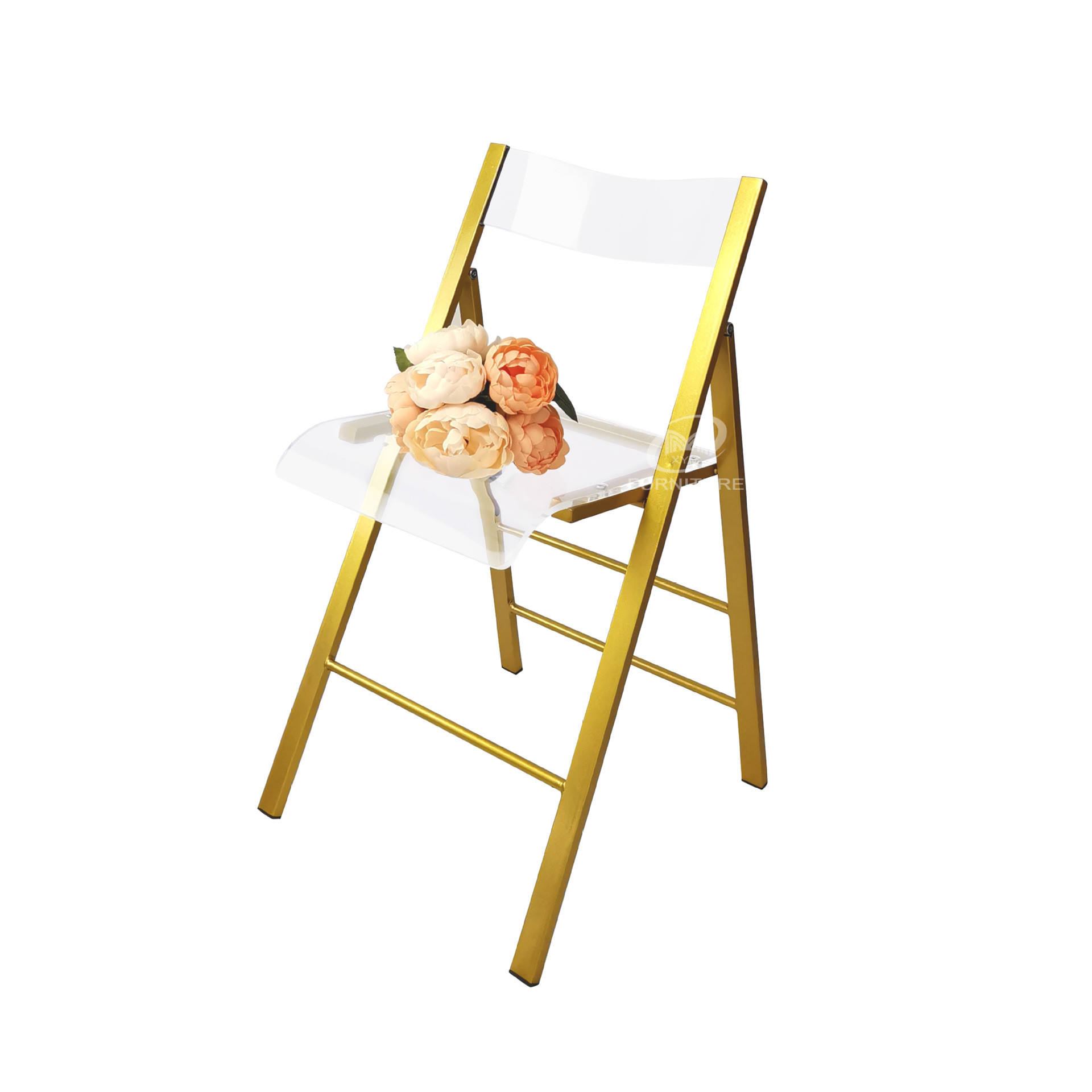 Hotel Furniture Folding Stackable Acrylic Accessories Transparent Garden Metal Gold Stainless Steel Wedding Chair image 2