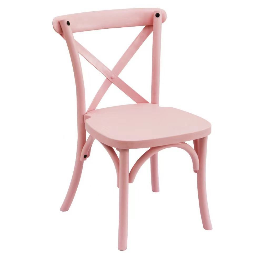 Wholesale Solid Wood X Back Chair PP Resin Plastic Children's Stackable Cross Backrest Restaurant Hotel Wedding Party Event Chair