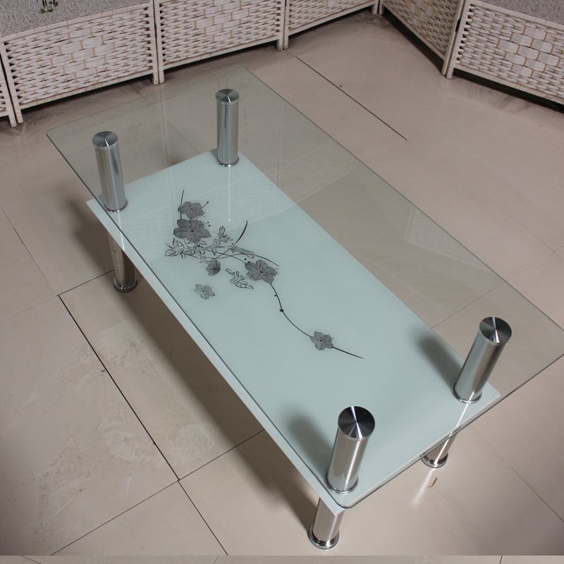 Hotel luxury modern tea corner center table square tempered transparent curved glass coffee table