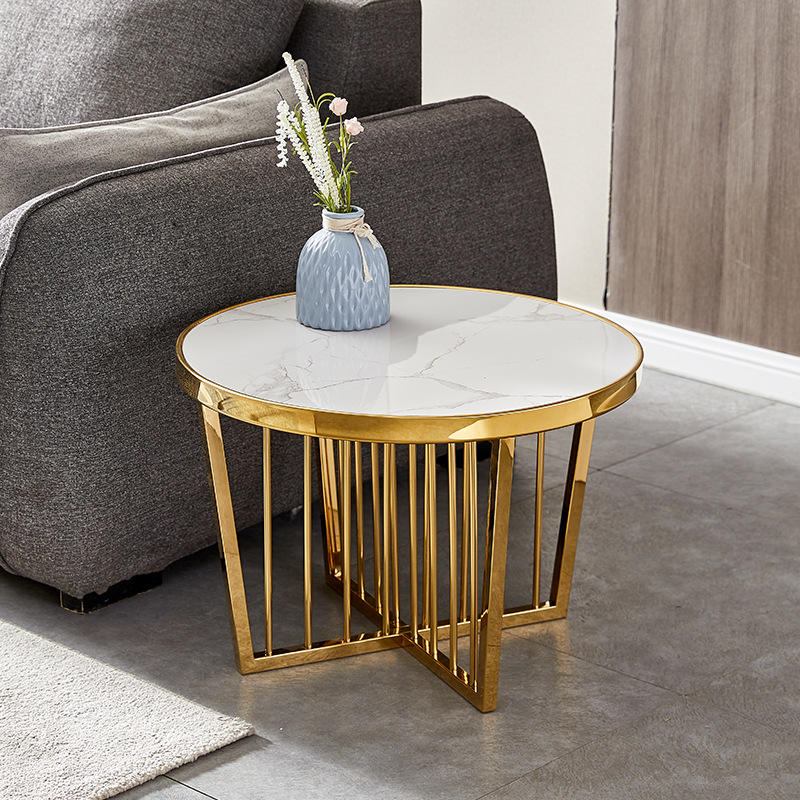 Contemporary golden white marble coffee table, luxurious farmhouse living room furniture, metal frame dining room decoration image 3