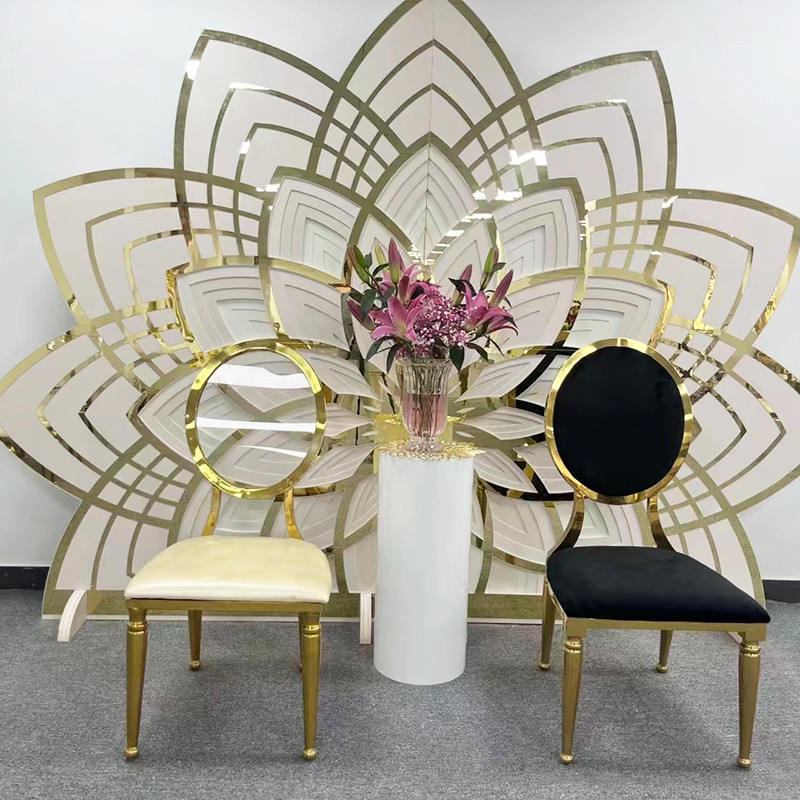 Luxury Party Rental Flower shaped Golden Polyvinyl Chloride Banquet Wedding Decoration Arched Acrylic Background Bracket Wedding Event image 3