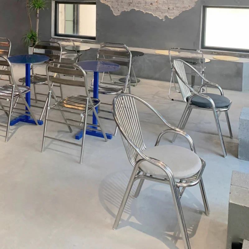 Leisure courtyard furniture, modern and simple, stackable outdoor stainless steel chairs image 4