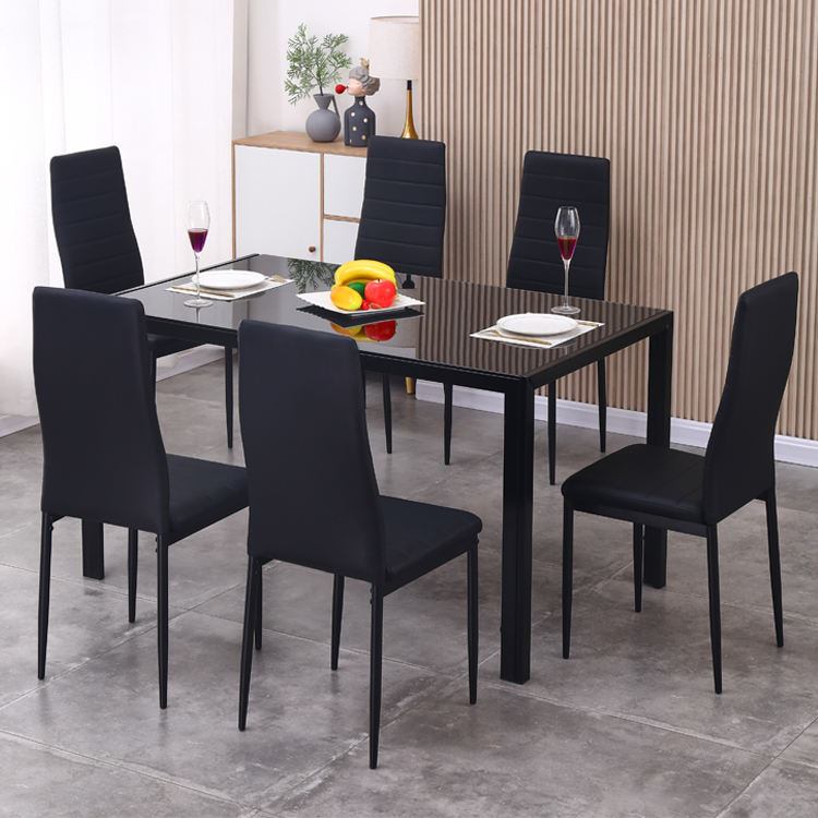 Modern budget restaurant furniture, 120cm tempered glass dining table and 4 leather chairs, restaurant set