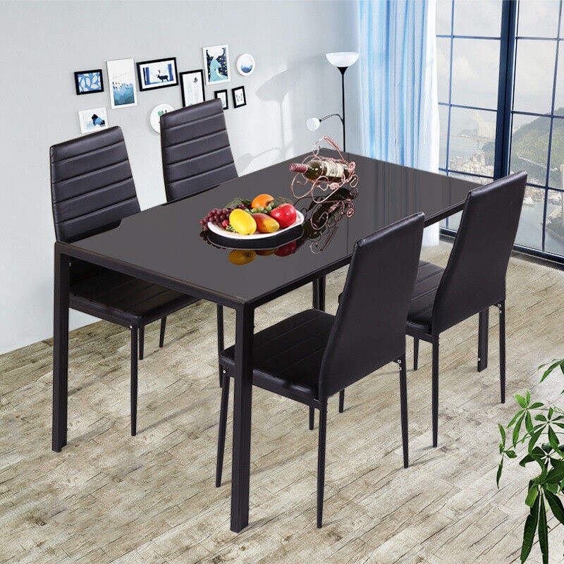 Modern budget restaurant furniture, 120cm tempered glass dining table and 4 leather chairs, restaurant set image 2