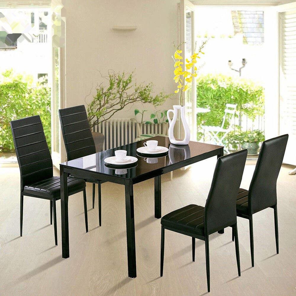 Modern budget restaurant furniture, 120cm tempered glass dining table and 4 leather chairs, restaurant set image 3