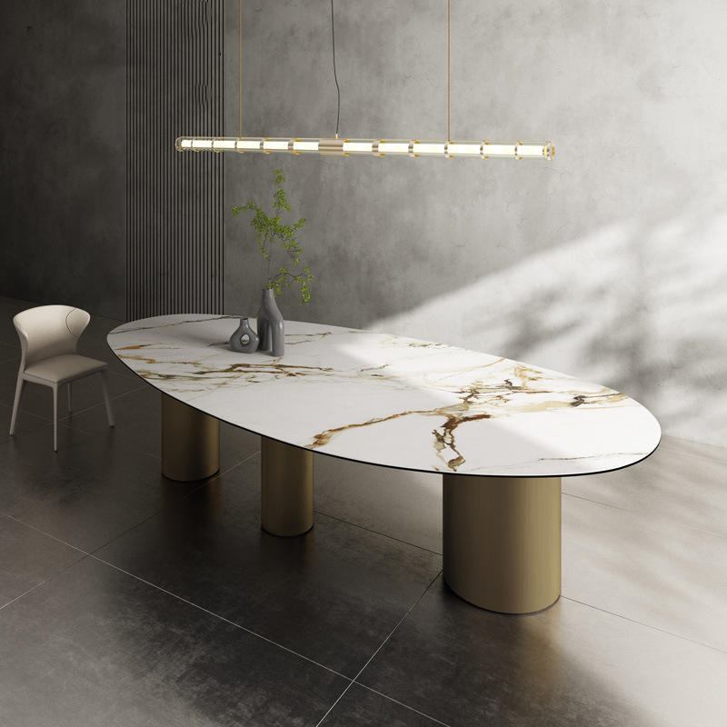 Minimally designed villa rock dining table, oval shaped modern luxury dining table