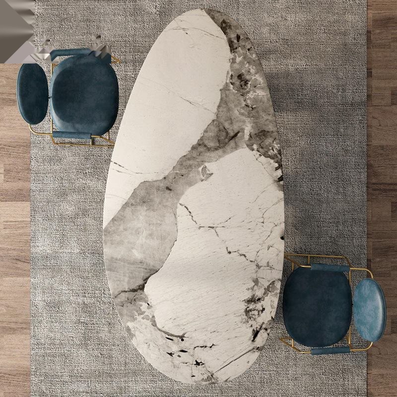 Minimally designed villa rock dining table, oval shaped modern luxury dining table image 2
