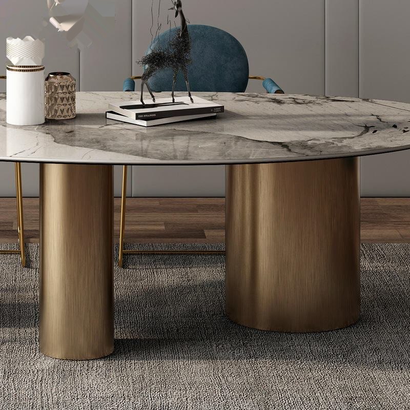 Minimally designed villa rock dining table, oval shaped modern luxury dining table image 3