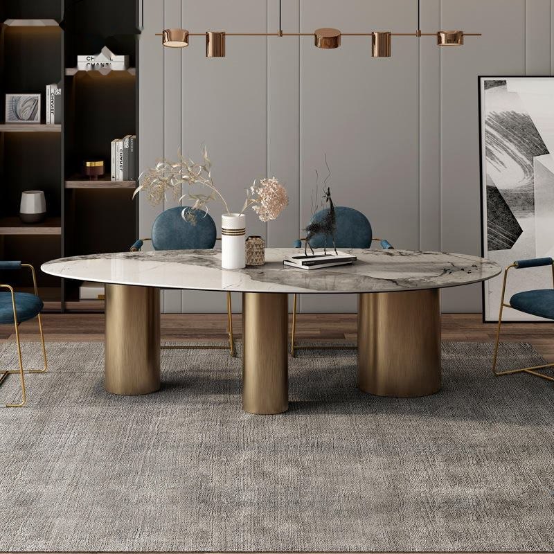 Minimally designed villa rock dining table, oval shaped modern luxury dining table image 4