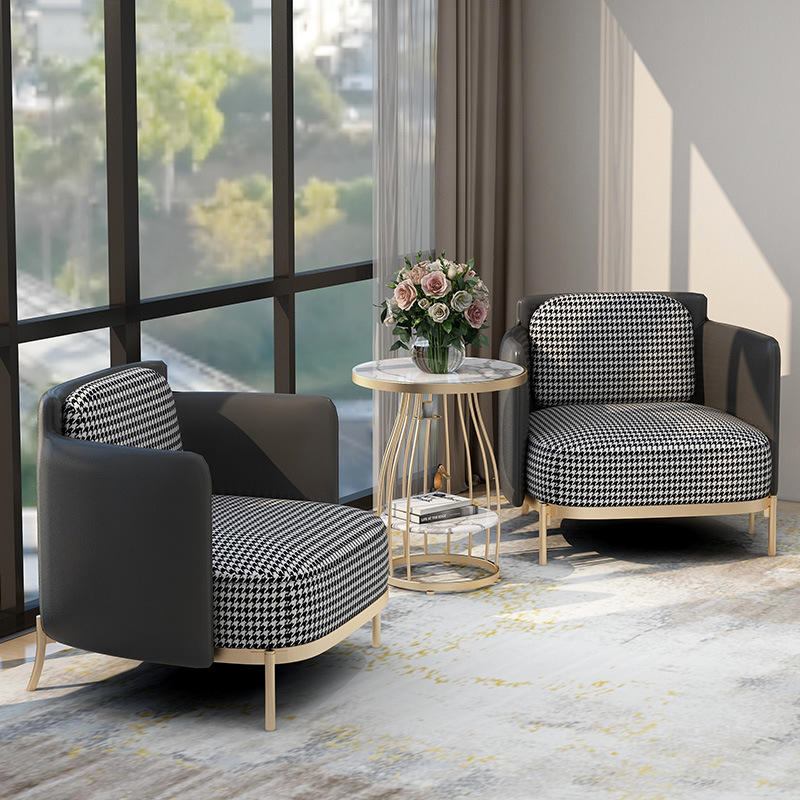 Modern retro luxury canine accent hotel sofa chair chrome plated finished leisure lounge hotel apartment fabric materials image 4