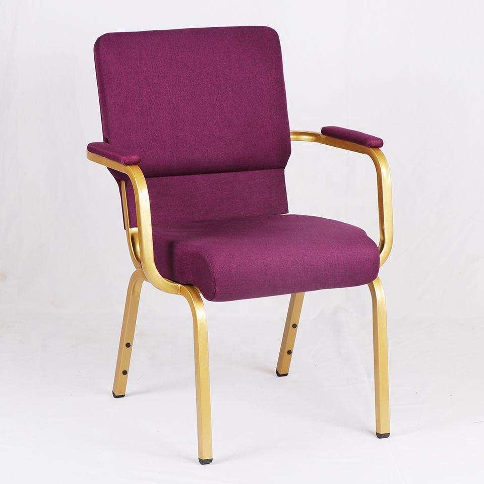 Fireproof Stackable High Quality Hotel Furniture Metal Iron Armrests Wedding Purple Church Chairs Wholesale image 2