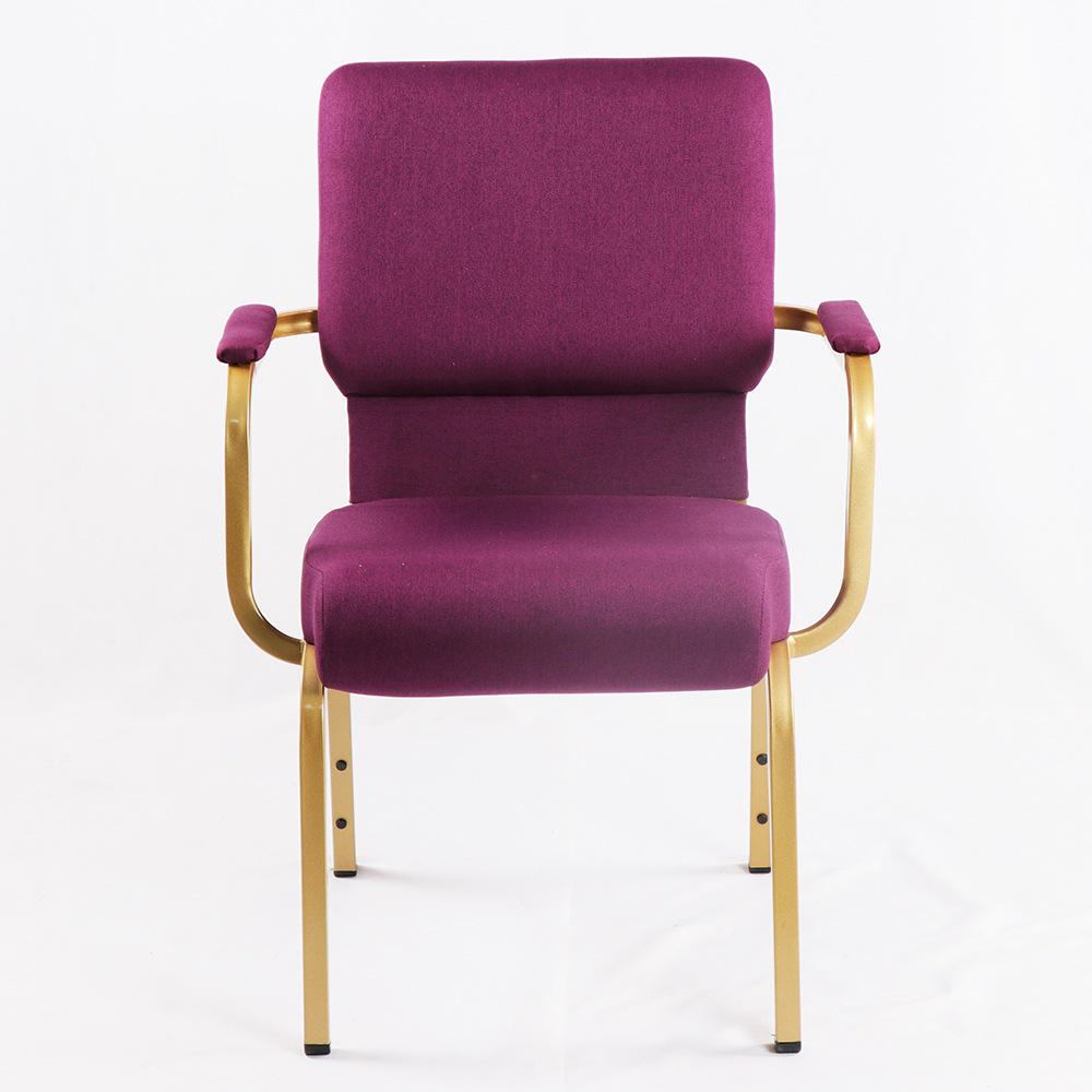 Fireproof Stackable High Quality Hotel Furniture Metal Iron Armrests Wedding Purple Church Chairs Wholesale image 3