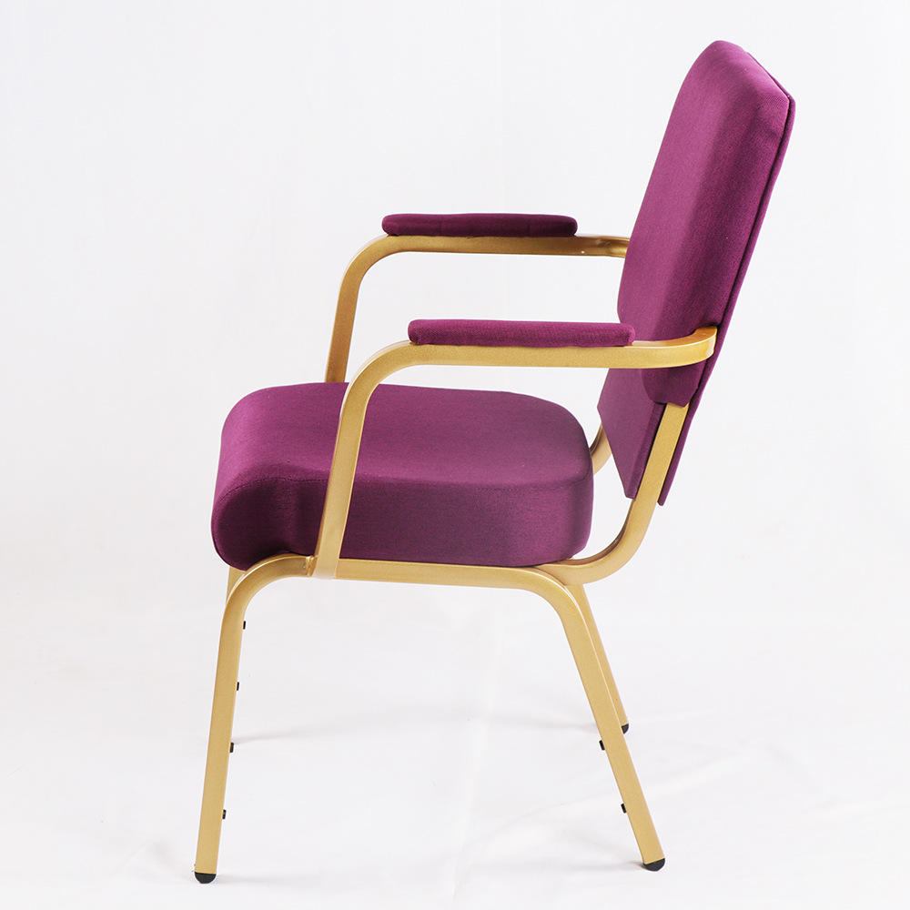 Fireproof Stackable High Quality Hotel Furniture Metal Iron Armrests Wedding Purple Church Chairs Wholesale image 4