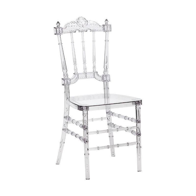 Party rental KD design castle back crown PC resin crystal transparent acrylic wedding banquet hotel activity chair